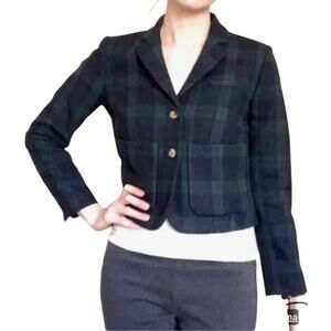 Anthropologie Cartonnier Kentfield Plaid Wool Blend Blazer Navy/Green Size 6 NWT
